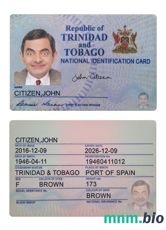 Karta identyfikacyjna Trynidadu i Tobago 2016-obecnie